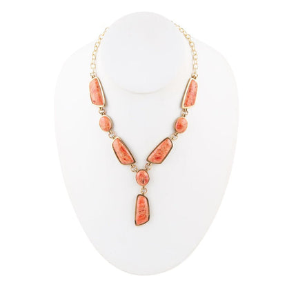 Genuine Orange Sponge Coral Golden Abstract Statement Necklace - Barse Jewelry