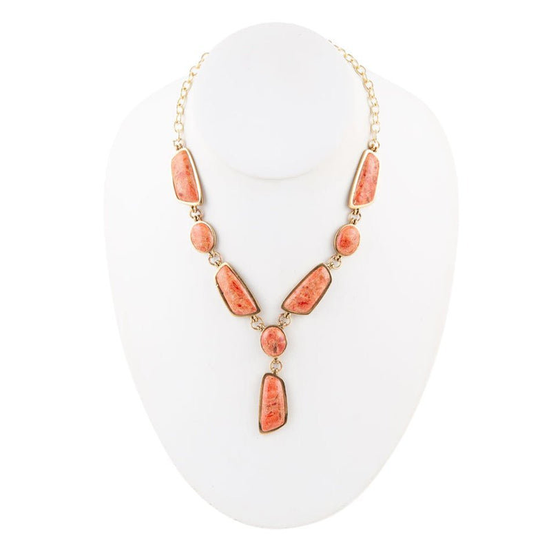 Genuine Orange Sponge Coral Golden Abstract Statement Necklace - Barse Jewelry
