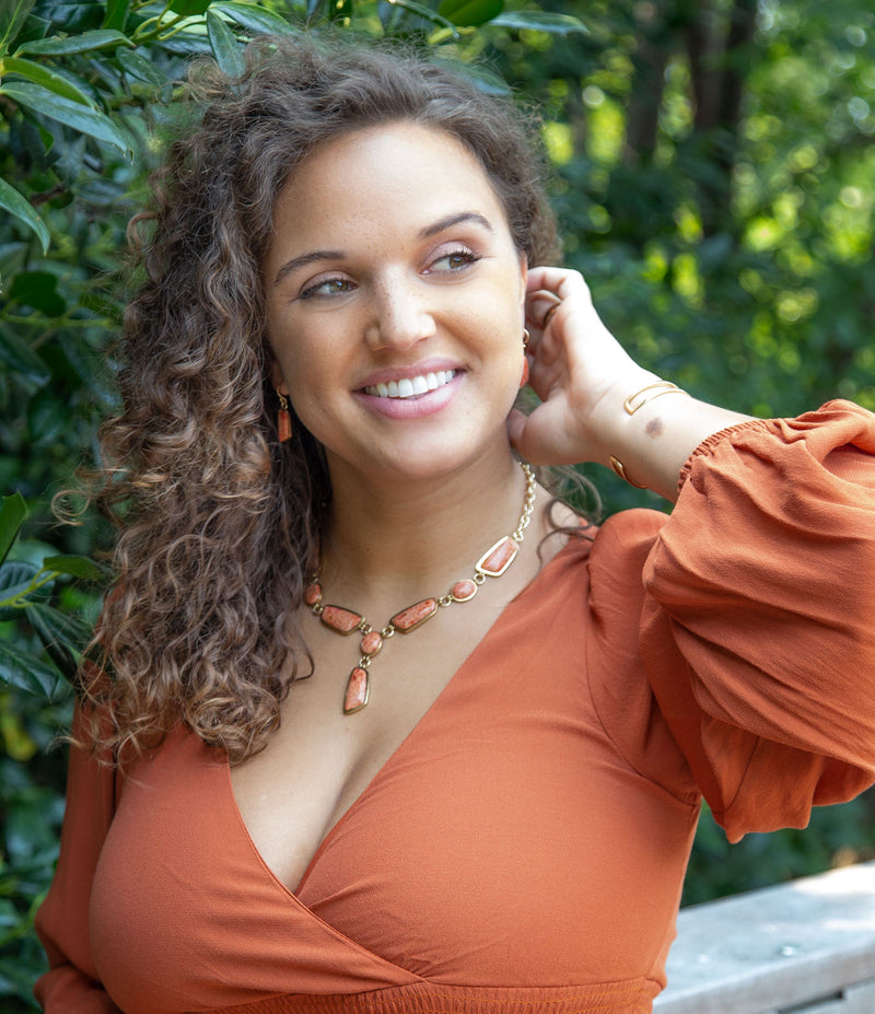 Genuine Orange Sponge Coral Golden Abstract Statement Necklace - Barse Jewelry