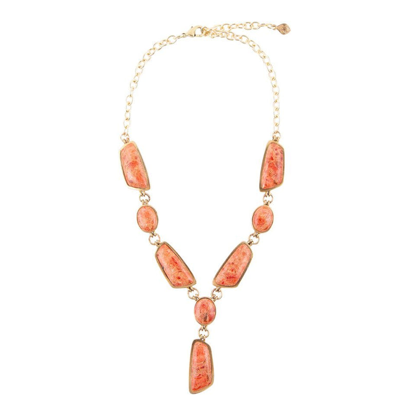 Genuine Orange Sponge Coral Golden Abstract Statement Necklace - Barse Jewelry