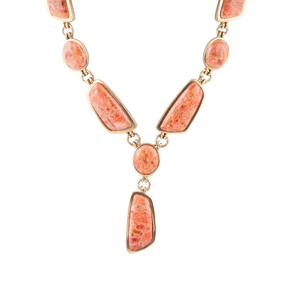 Genuine Orange Sponge Coral Golden Abstract Statement Necklace - Barse Jewelry