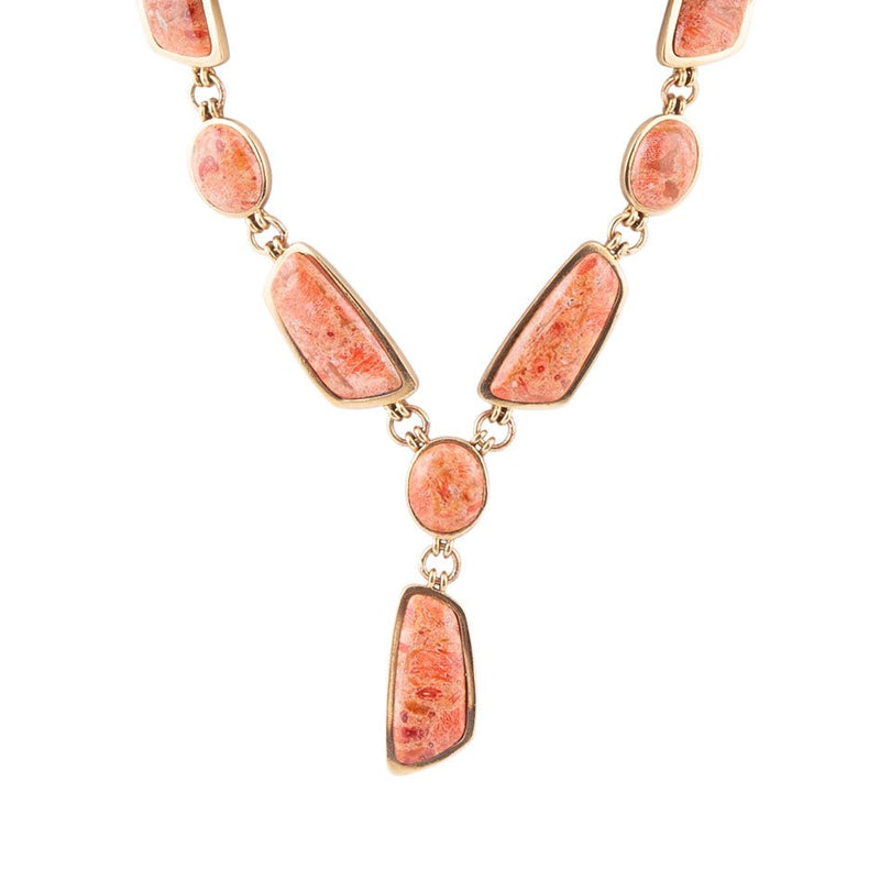 Genuine Orange Sponge Coral Golden Abstract Statement Necklace - Barse Jewelry