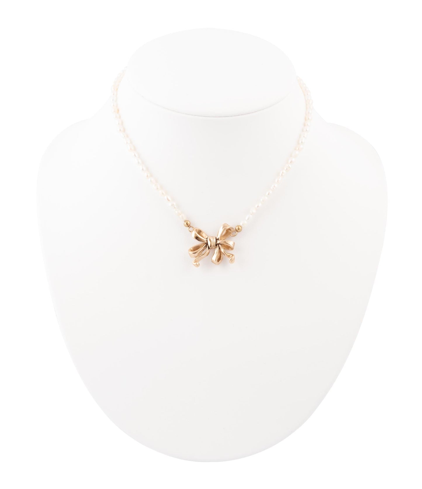 Gifted Freshwater White Pearl Golden Bow Pendant Necklace - Barse Jewelry