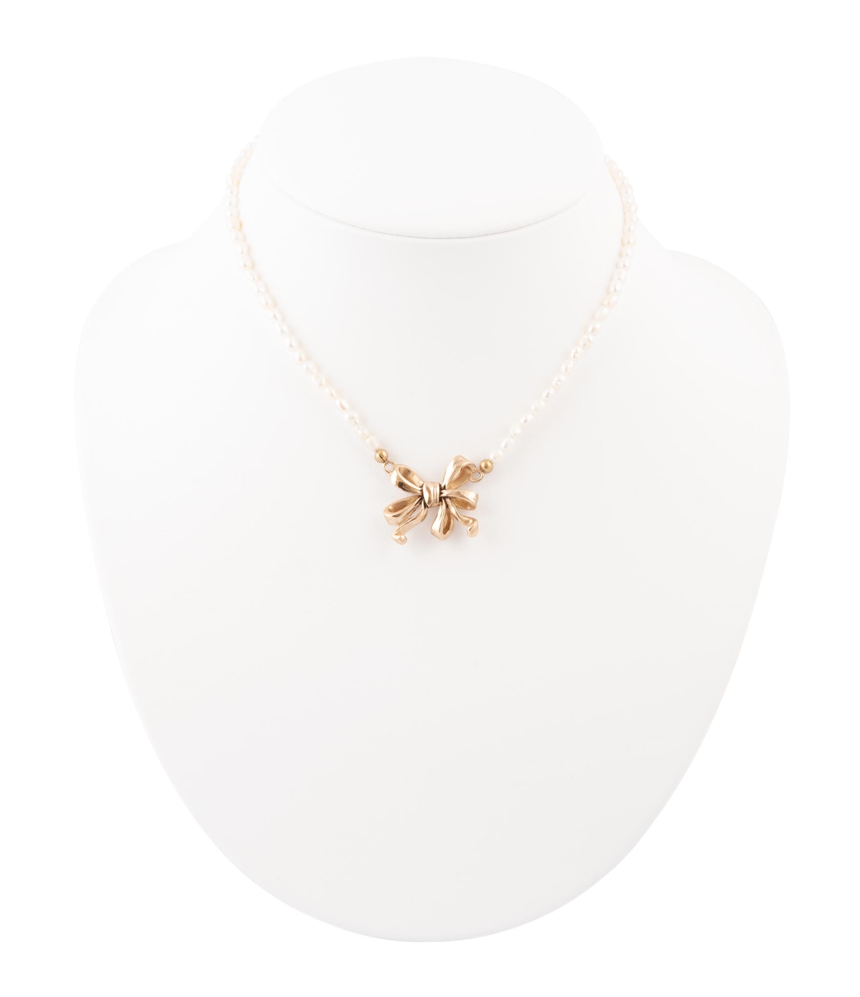 Gifted Freshwater White Pearl Golden Bow Pendant Necklace - Barse Jewelry