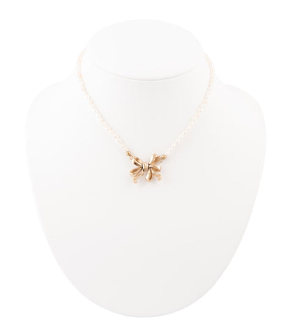 Gifted Freshwater White Pearl Golden Bow Pendant Necklace - Barse Jewelry