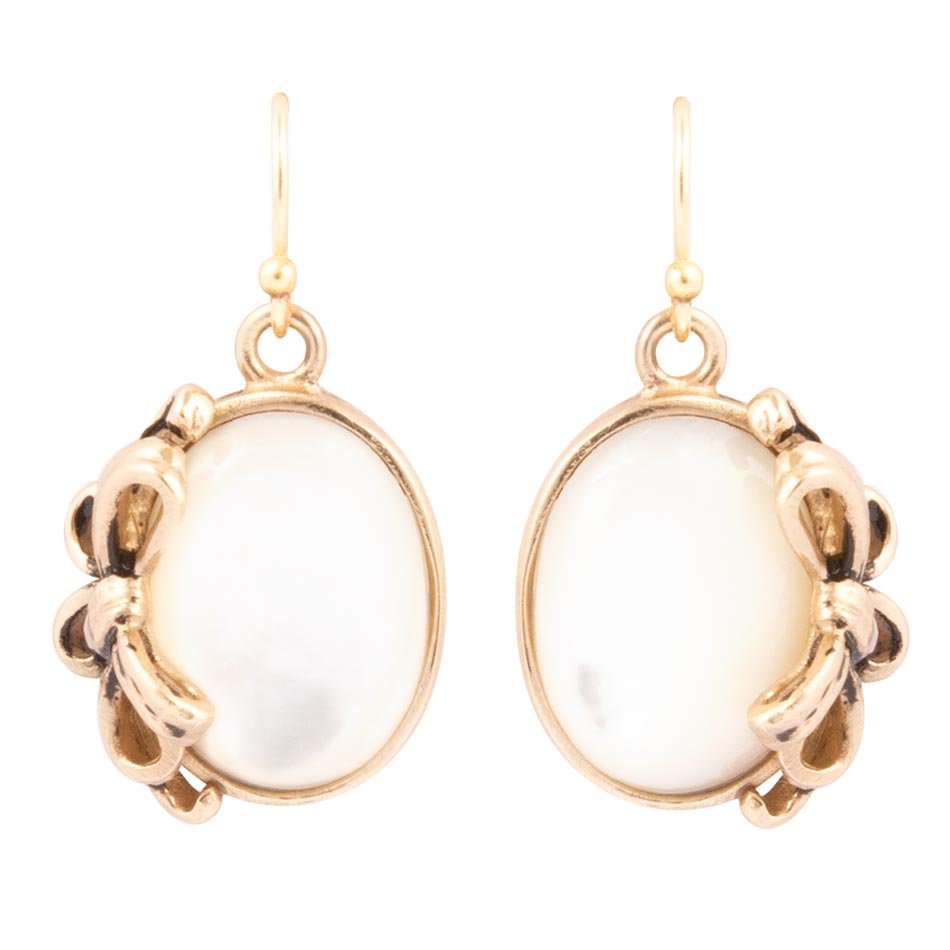 Gifted White Mother of Pearl Golden Bow Drop Earrings - Barse Jewelry