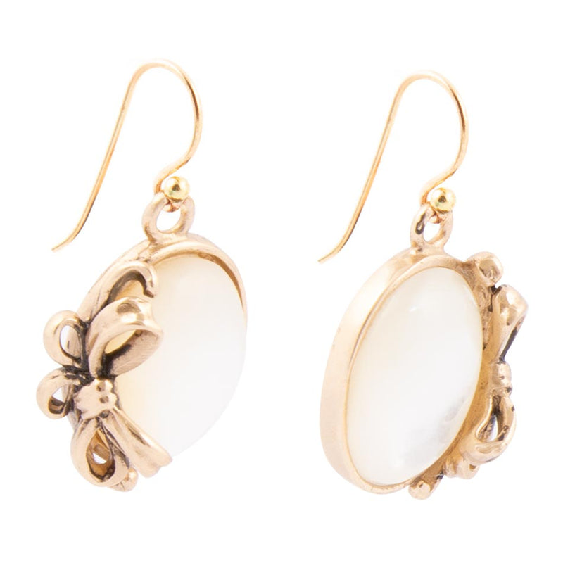 Gifted White Mother of Pearl Golden Bow Drop Earrings - Barse Jewelry
