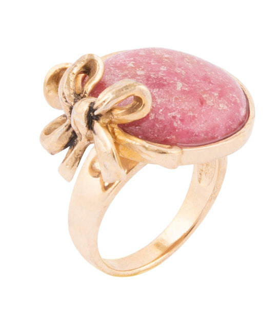 Gifted Pink Rhodonite Golden Bow Ring