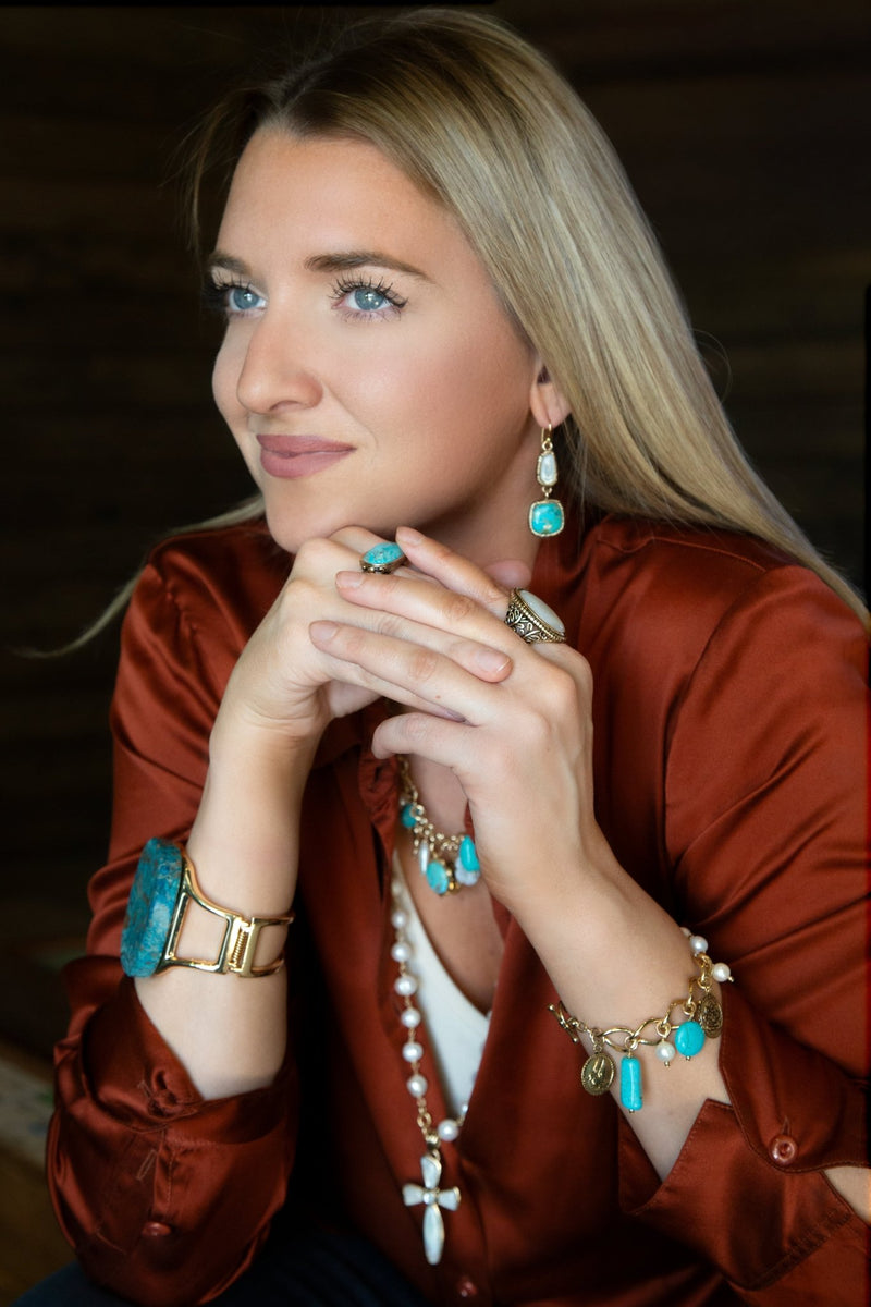 Golden Bronze Chain and White Pearl Cross Pendant Necklaces - Barse Jewelry