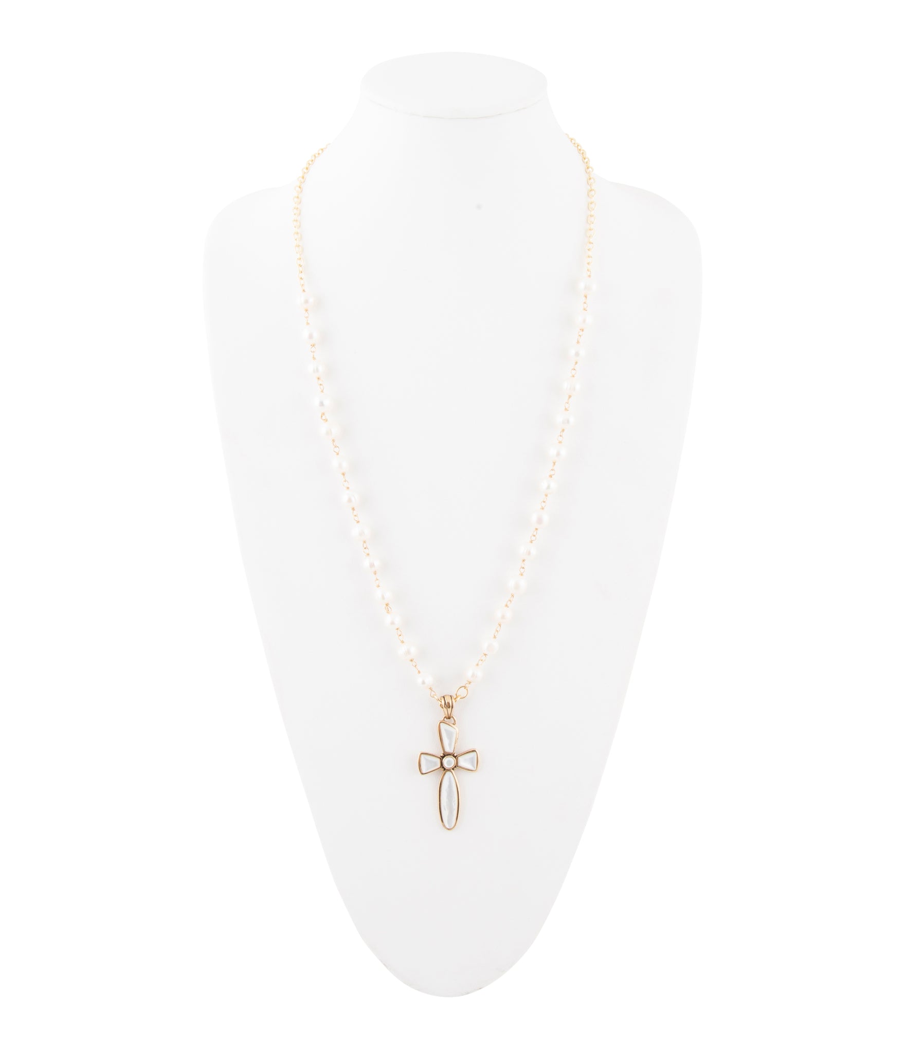 Las Cruces White Pearl Cross Pendant Necklace – Barse Jewelry