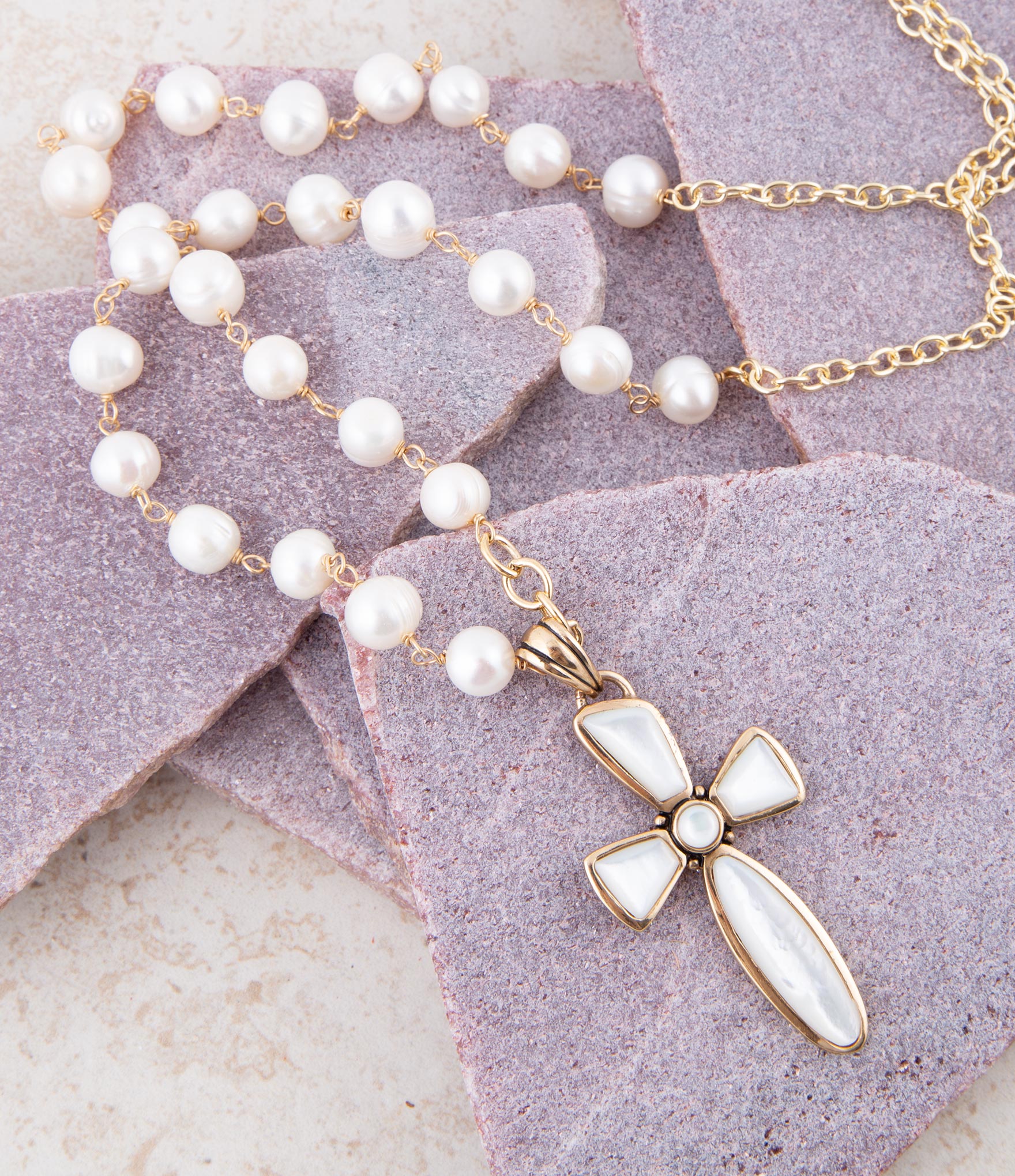 Las Cruces White Pearl Cross Pendant Necklace – Barse Jewelry
