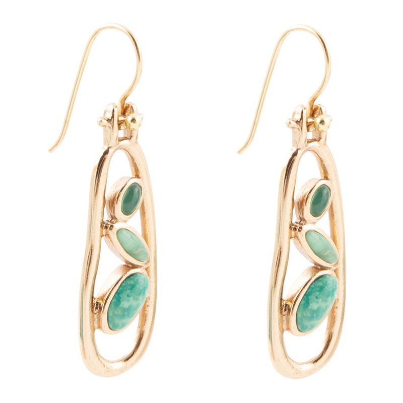Golden Drop Green Stones Earrings - Barse Jewelry