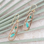 Golden Drop Green Stones Earrings - Barse Jewelry