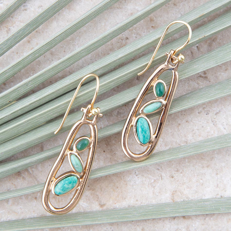 Golden Drop Green Stones Earrings - Barse Jewelry