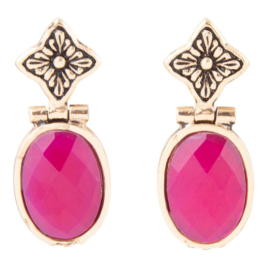 Golden Flower Pink Agate Drop Earrings