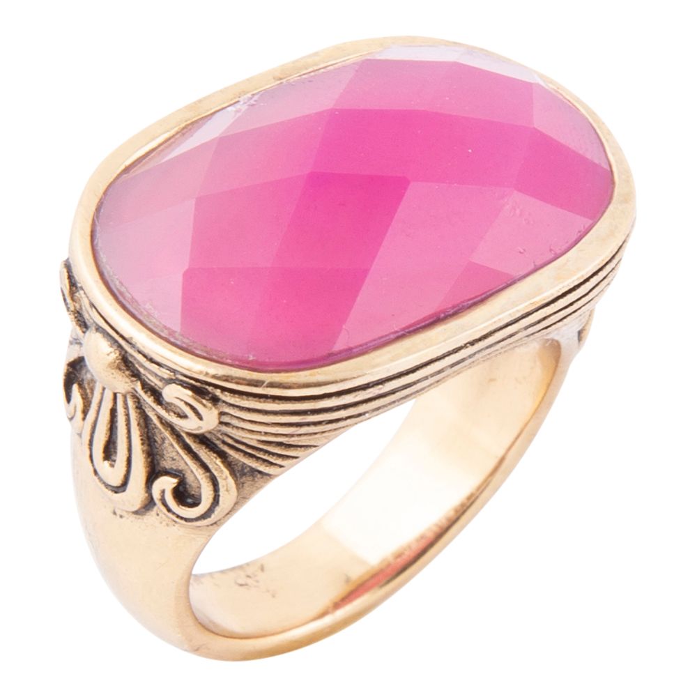 Golden Flower Pink Agate Statement Ring - Barse Jewelry