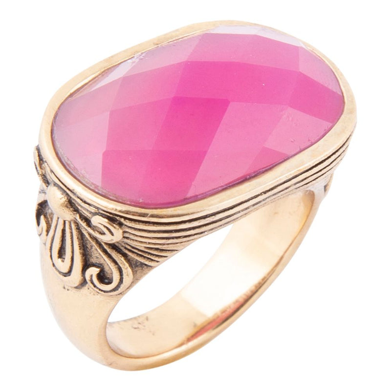 Golden Flower Pink Agate Statement Ring - Barse Jewelry