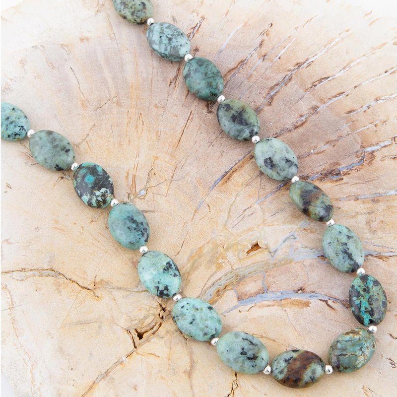 Green African Turquoise Slip On Sterling Silver Necklace - Barse Jewelry