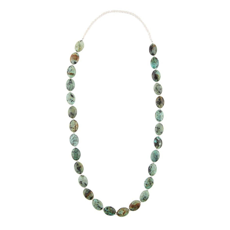 Barse Sterling Silver and African Turquoise Genuine Stone Long Strand Necklace Magnesite Silver