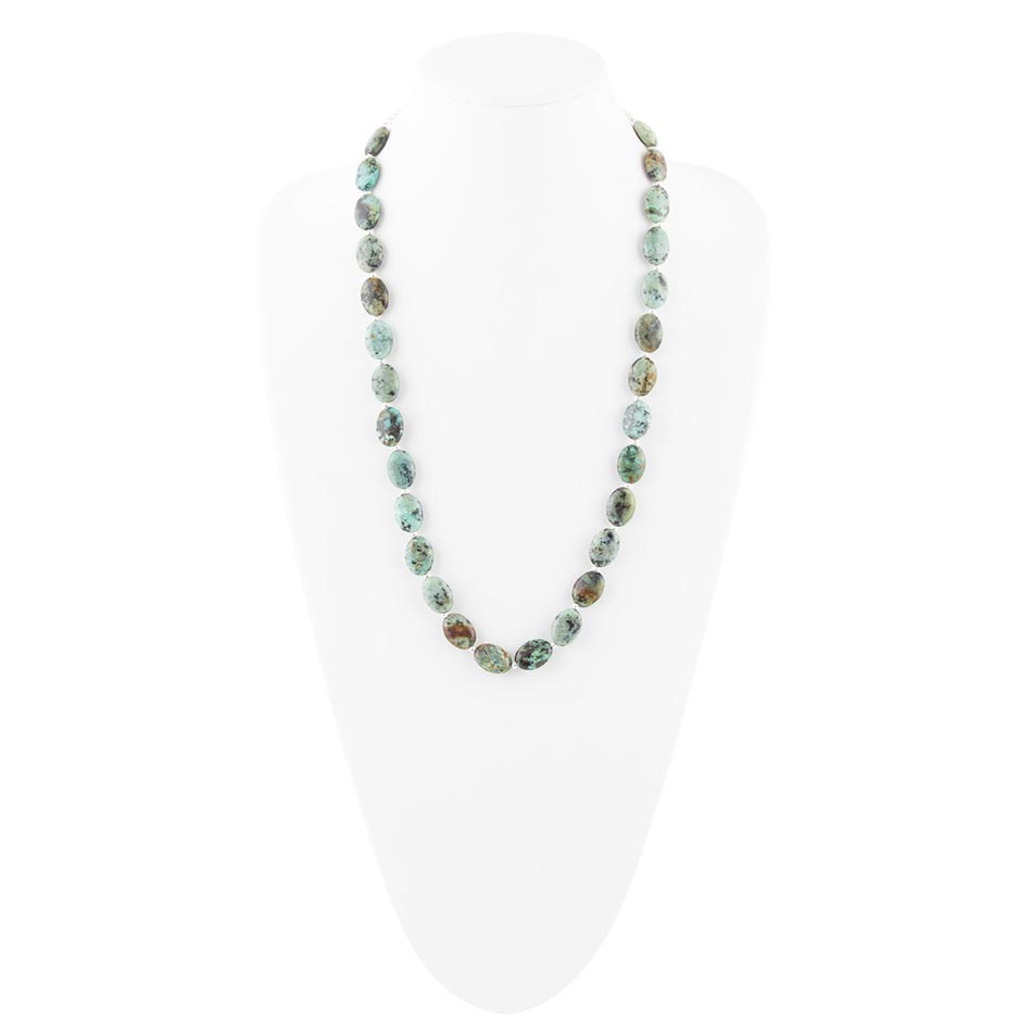 Green African Turquoise Slip On Sterling Silver Necklace - Barse Jewelry