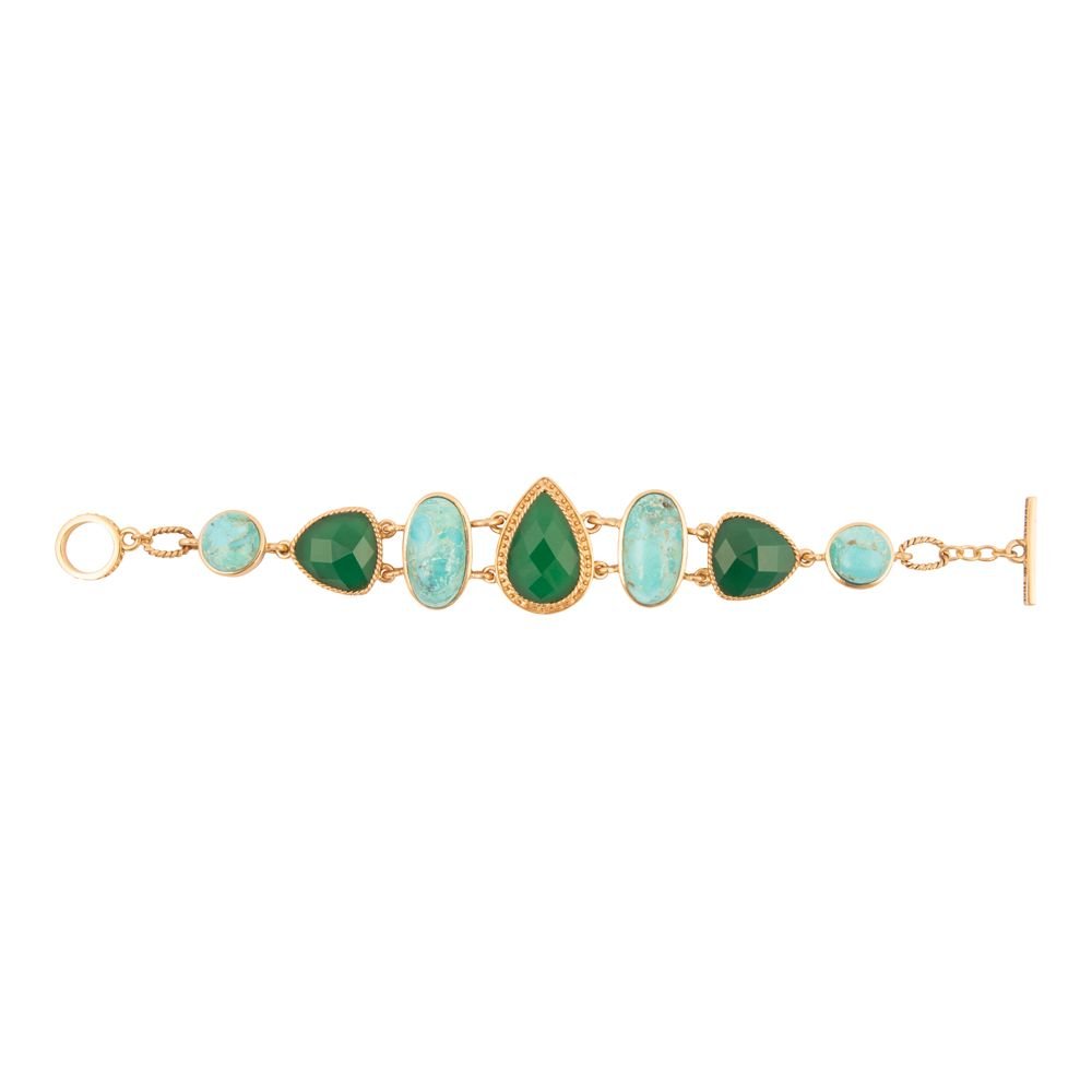 Green Agate and Blue Turquoise Golden Link Bracelet - Barse Jewelry