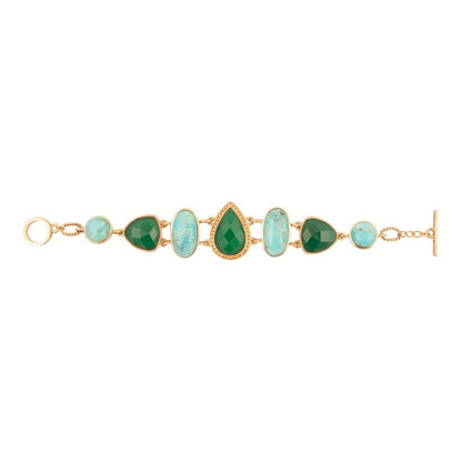 Green Agate and Blue Turquoise Golden Link Bracelet - Barse Jewelry