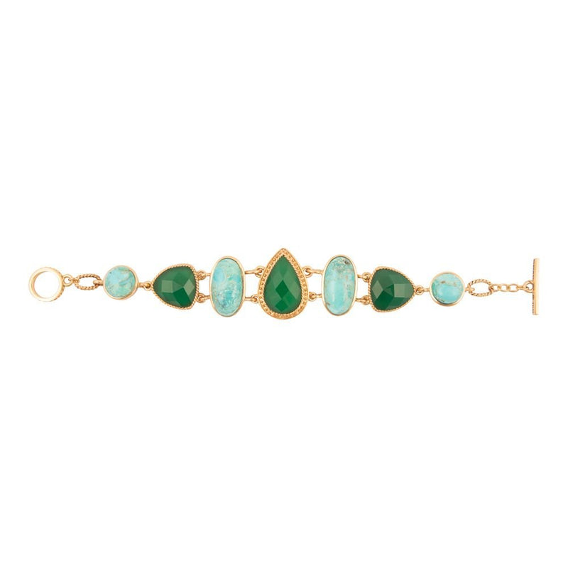 Green Agate and Blue Turquoise Golden Link Bracelet - Barse Jewelry