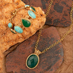 Green Agate and Blue Turquoise Golden Link Bracelet - Barse Jewelry