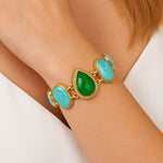 Green Agate and Blue Turquoise Golden Link Bracelet - Barse Jewelry
