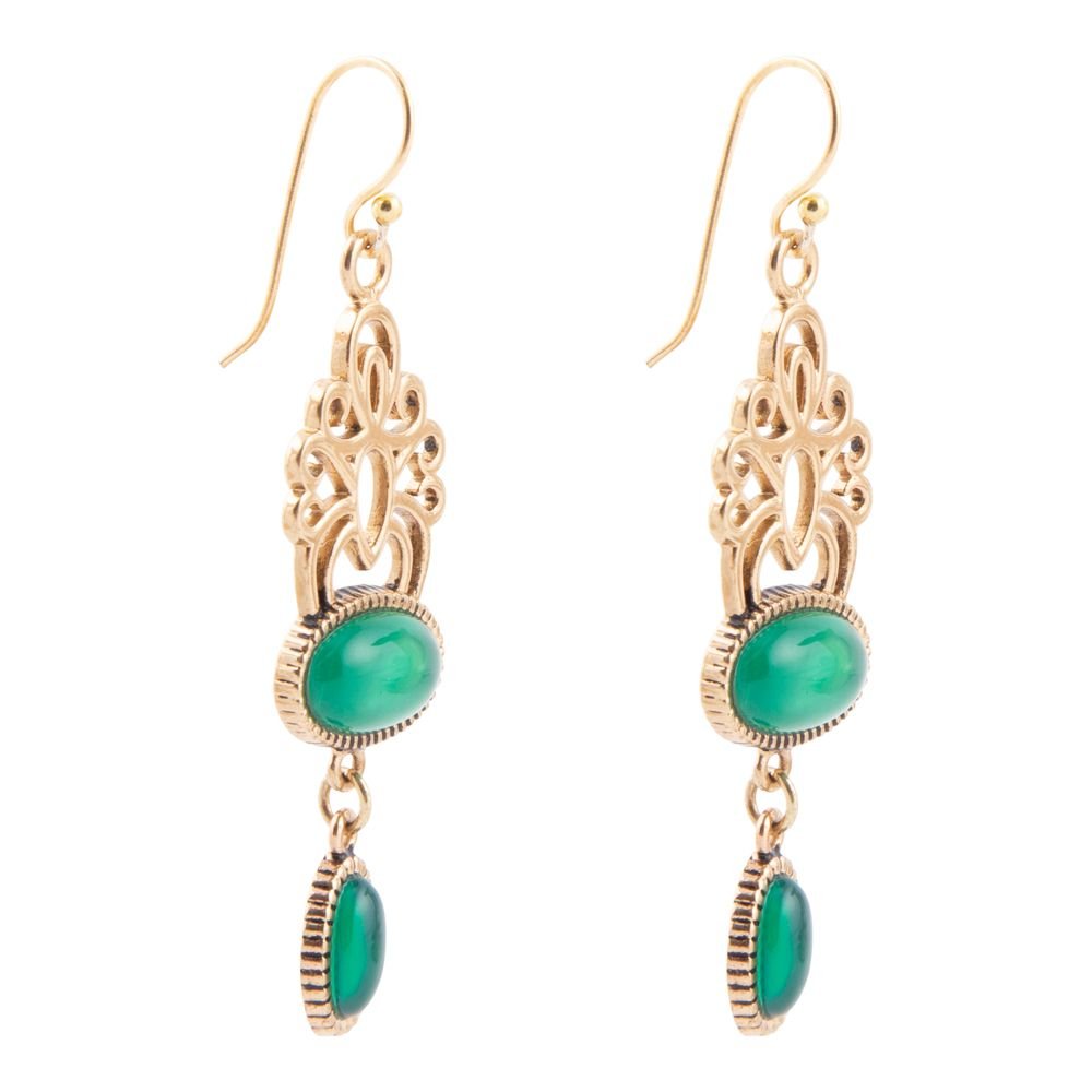 Green Agate Golden Drop Earrings - Barse Jewelry