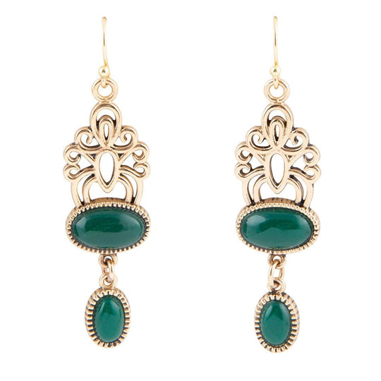 Green Agate Golden Drop Earrings