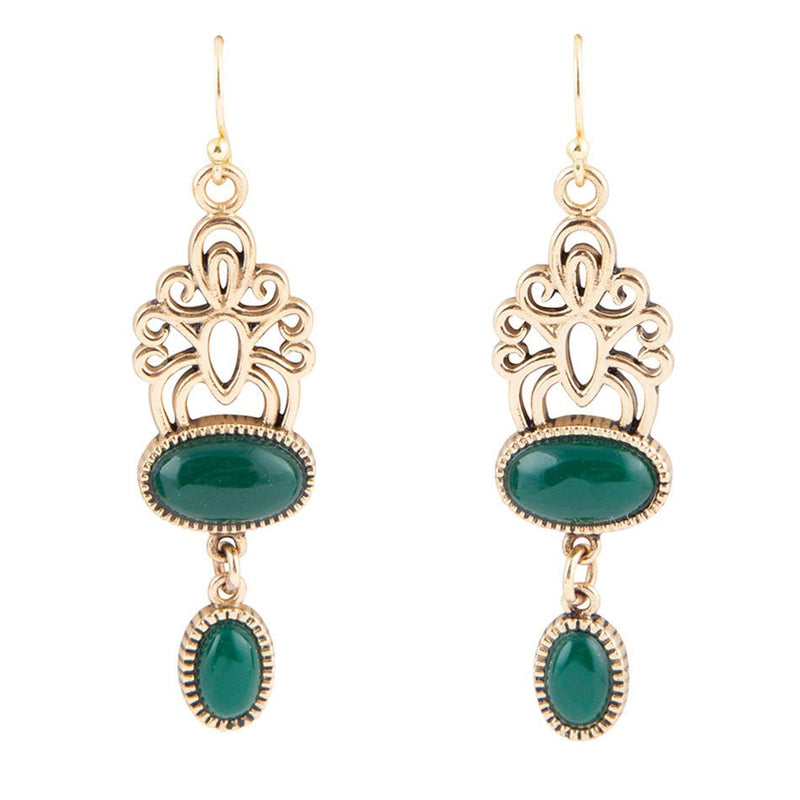 Green Agate Golden Drop Earrings - Barse Jewelry