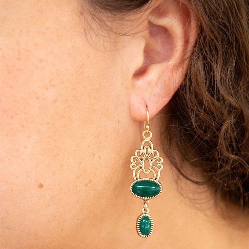 Green Agate Golden Drop Earrings - Barse Jewelry