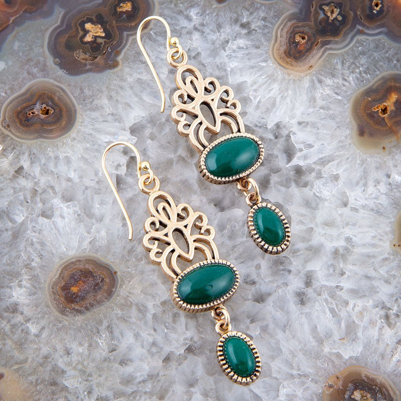 Green Agate Golden Drop Earrings - Barse Jewelry