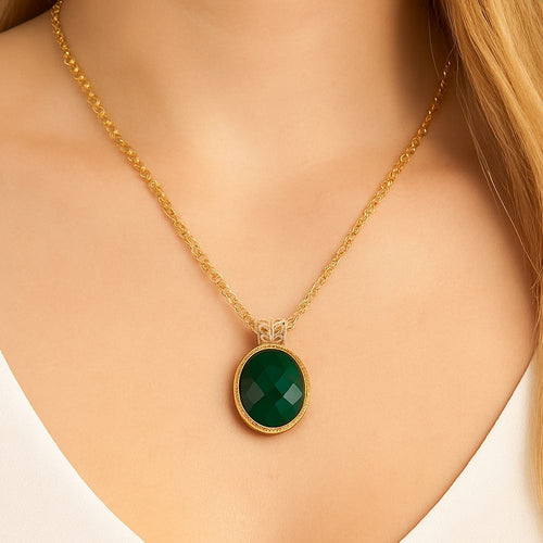Green Agate Golden Lace Pendant Necklace - Barse Jewelry