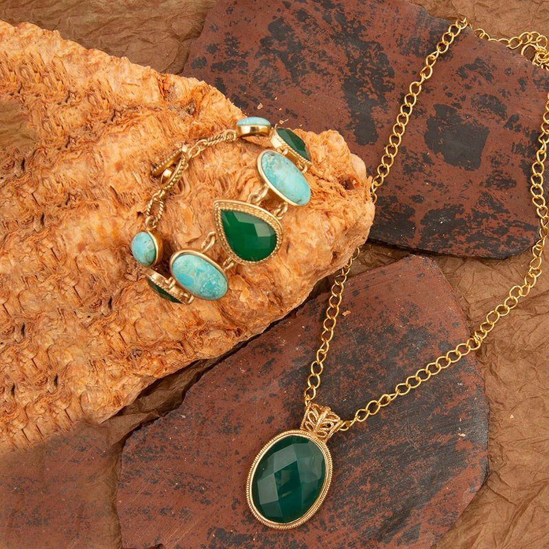 Green Agate Golden Lace Pendant Necklace - Barse Jewelry