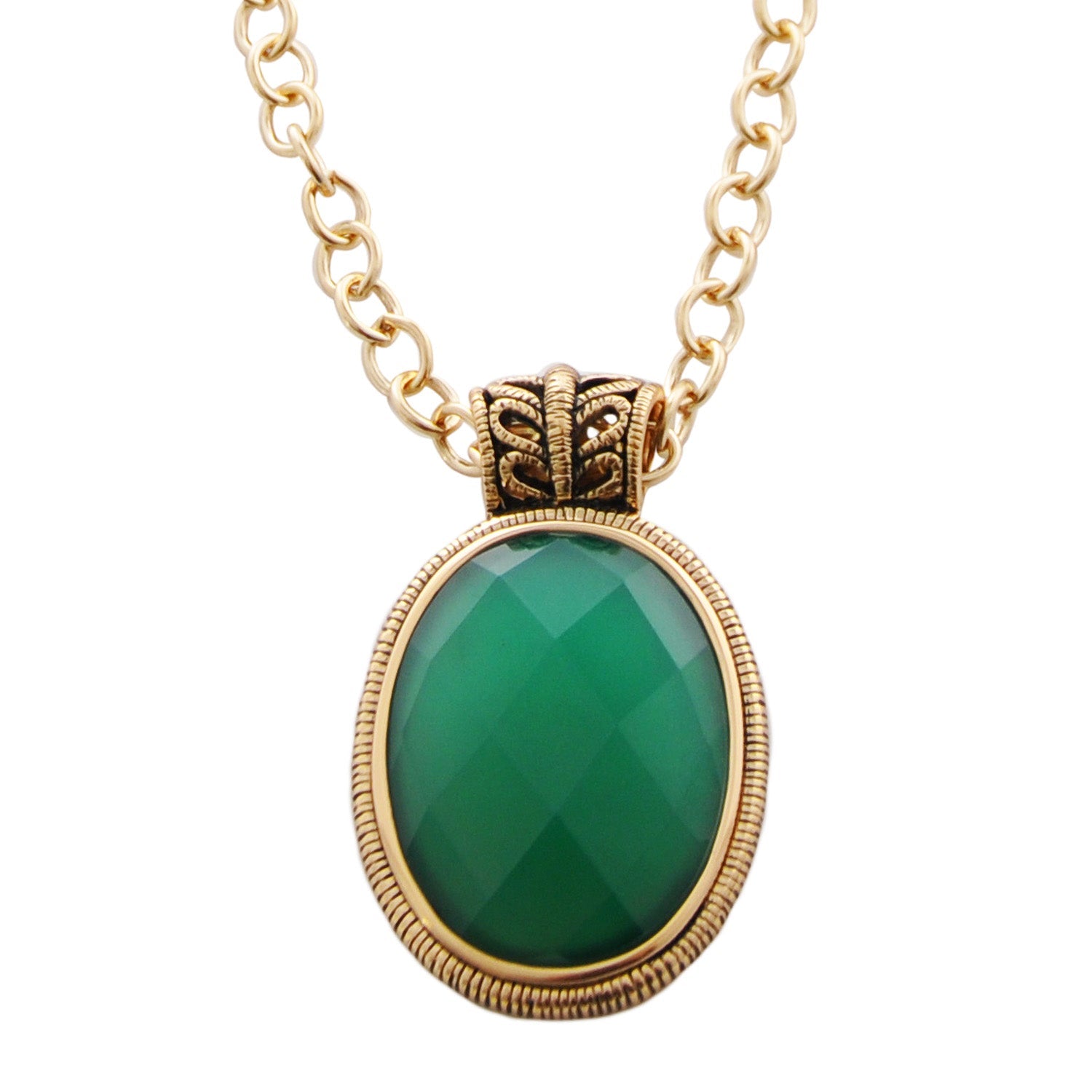 Green Agate Golden Lace Pendant Necklace - Barse Jewelry