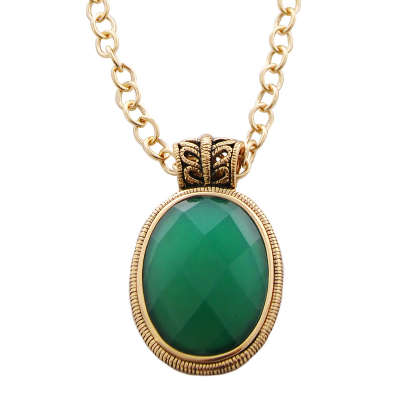 Green Agate Golden Lace Pendant Necklace - Barse Jewelry