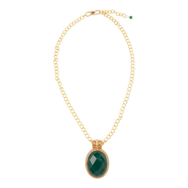 Green Agate Golden Lace Pendant Necklace - Barse Jewelry