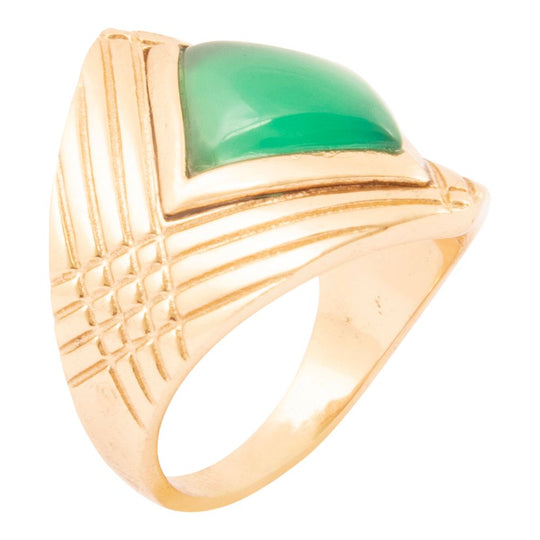 Green Agate Golden Statement Ring
