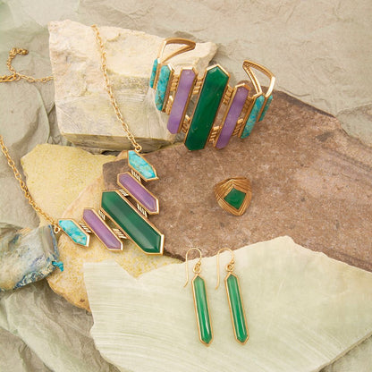 Green Agate Golden Statement Ring - Barse Jewelry