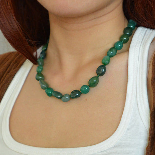 Green Agate Nugget Knotted Necklace - Barse Jewelry