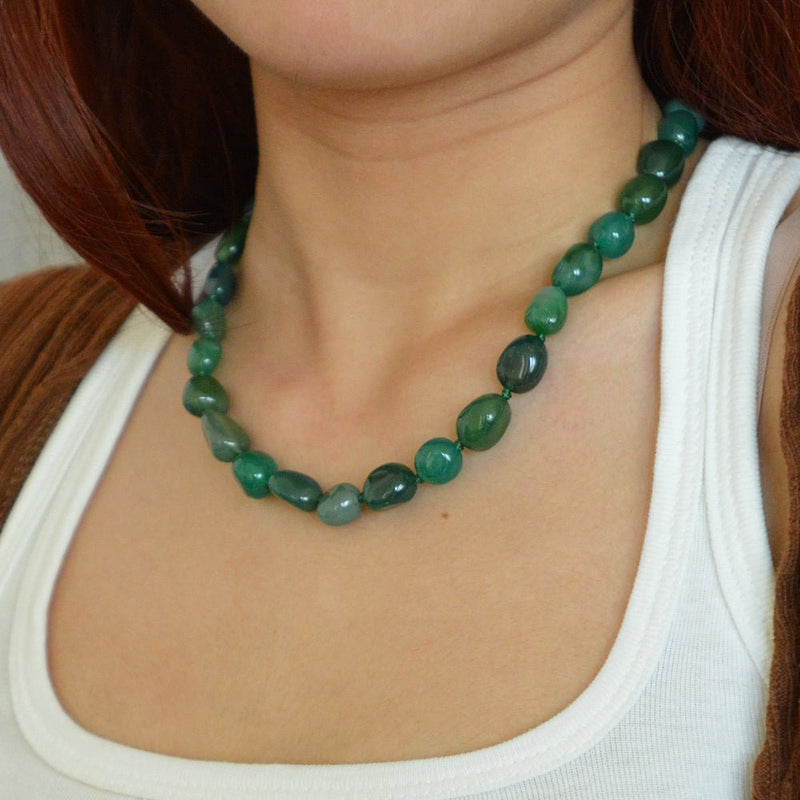 Green Agate Nugget Knotted Necklace - Barse Jewelry