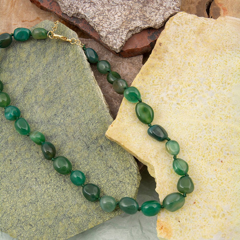 Green Agate Nugget Knotted Necklace - Barse Jewelry