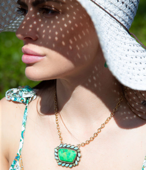 Green and Blue Turquoise Golden Chain Pendant Necklace - Barse Jewelry