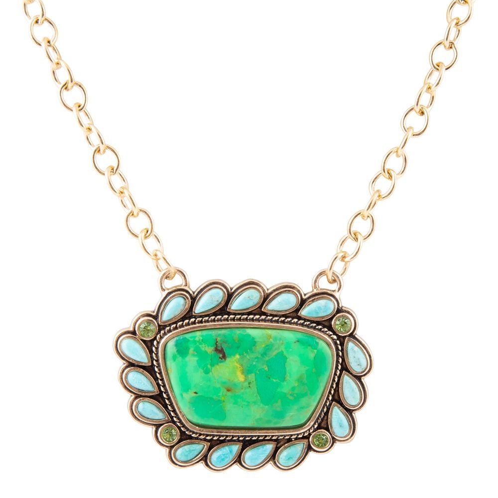 Green and Blue Turquoise Golden Chain Pendant Necklace - Barse Jewelry