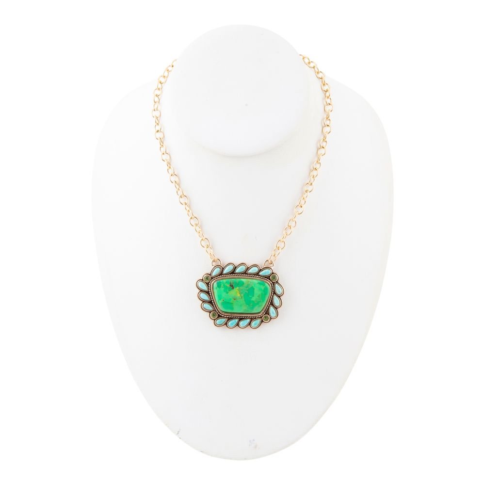 Green and Blue Turquoise Golden Chain Pendant Necklace - Barse Jewelry