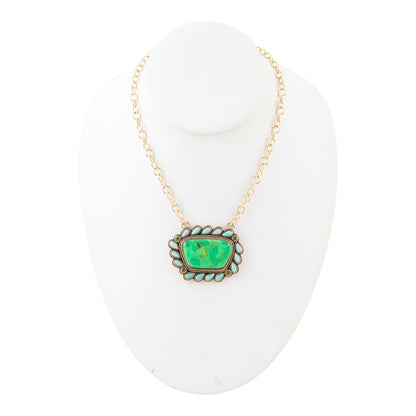 Green and Blue Turquoise Golden Chain Pendant Necklace - Barse Jewelry