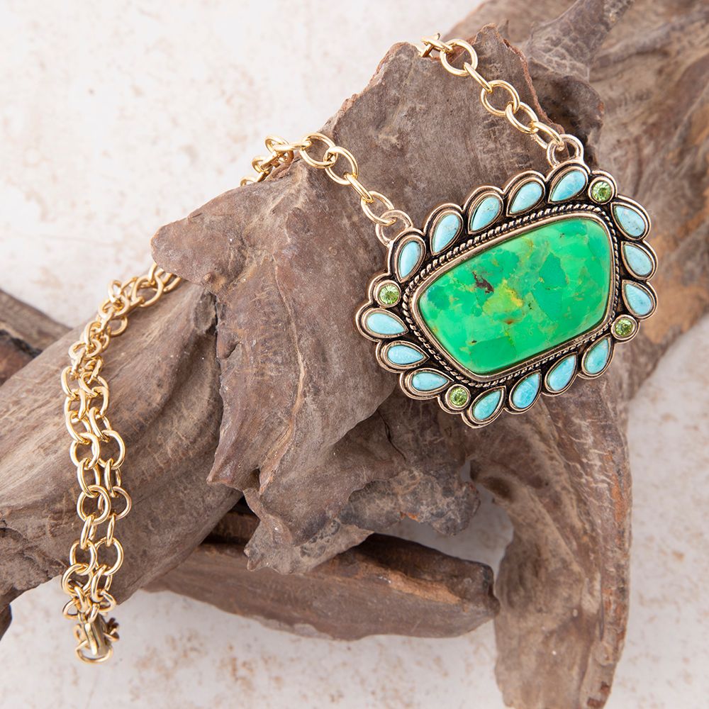 Green and Blue Turquoise Golden Chain Pendant Necklace - Barse Jewelry