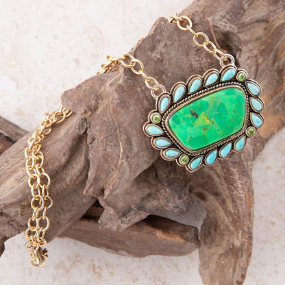 Green and Blue Turquoise Golden Chain Pendant Necklace - Barse Jewelry